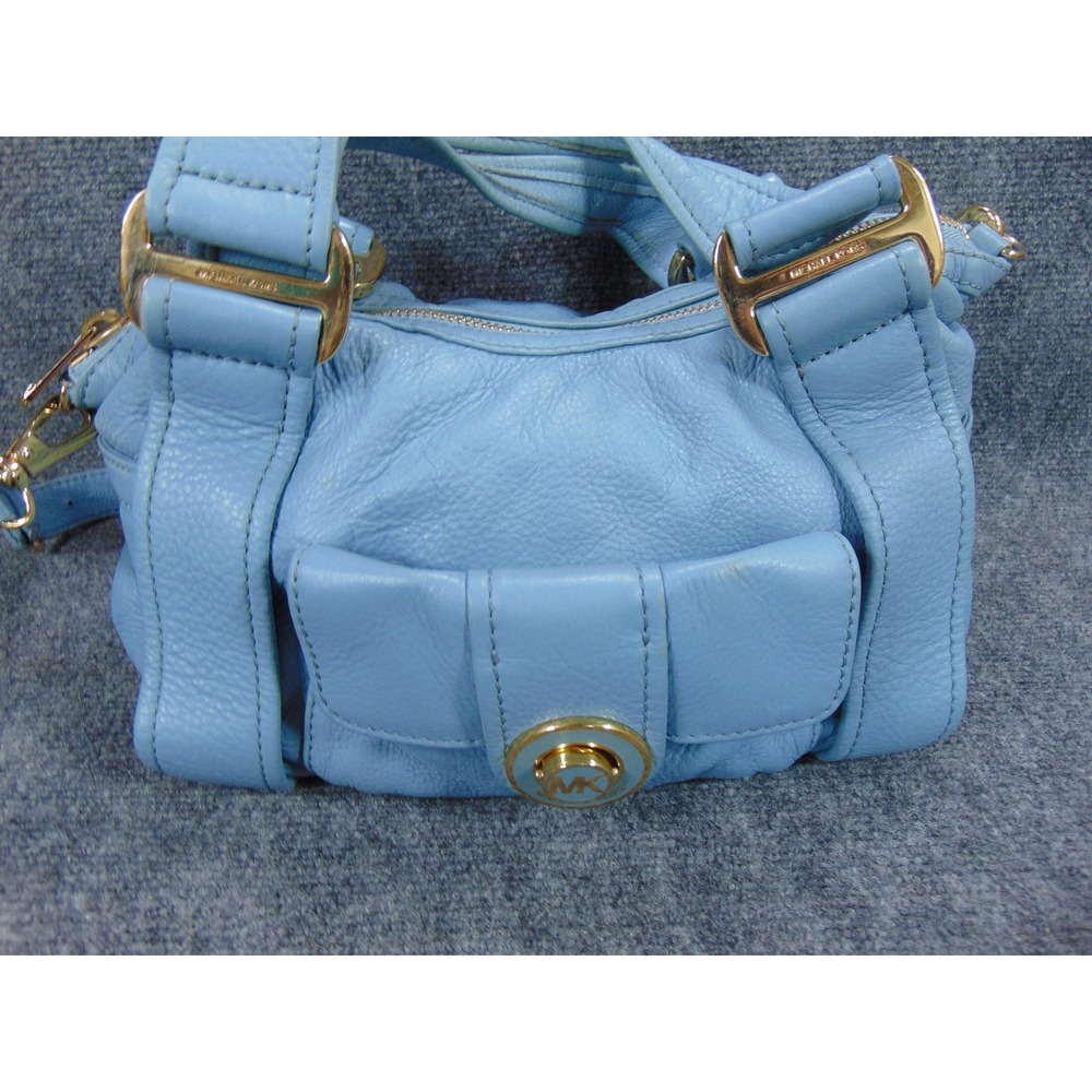 Michael Kors Purse Light Blue Bedford Leather Shoulder Bag Gold Tone Hardware - Picture 2 of 16